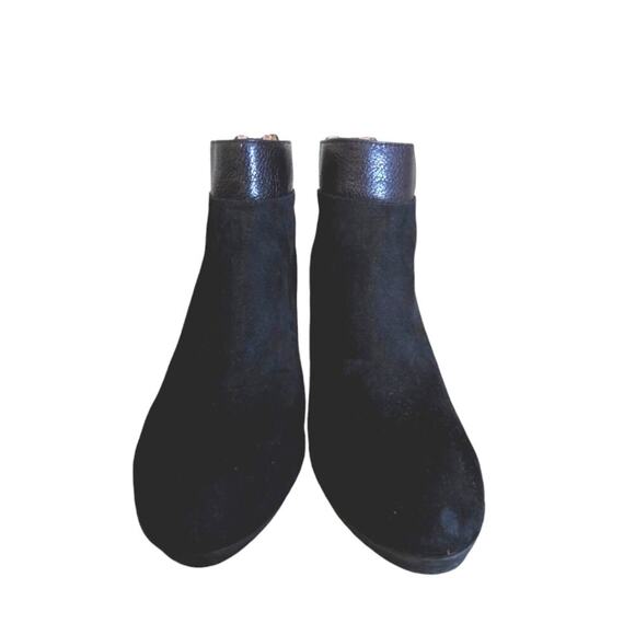 Black Suede Wedge Ankle Boots Size 8.5 Donald Pliner Chez Preppy Boho Gothic - Picture 8 of 11